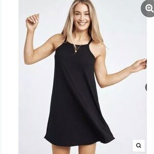 J SHEBIRD Luxe Rib Vacay Sleeveless Tank Dress Sz 5 Black Built in Bra